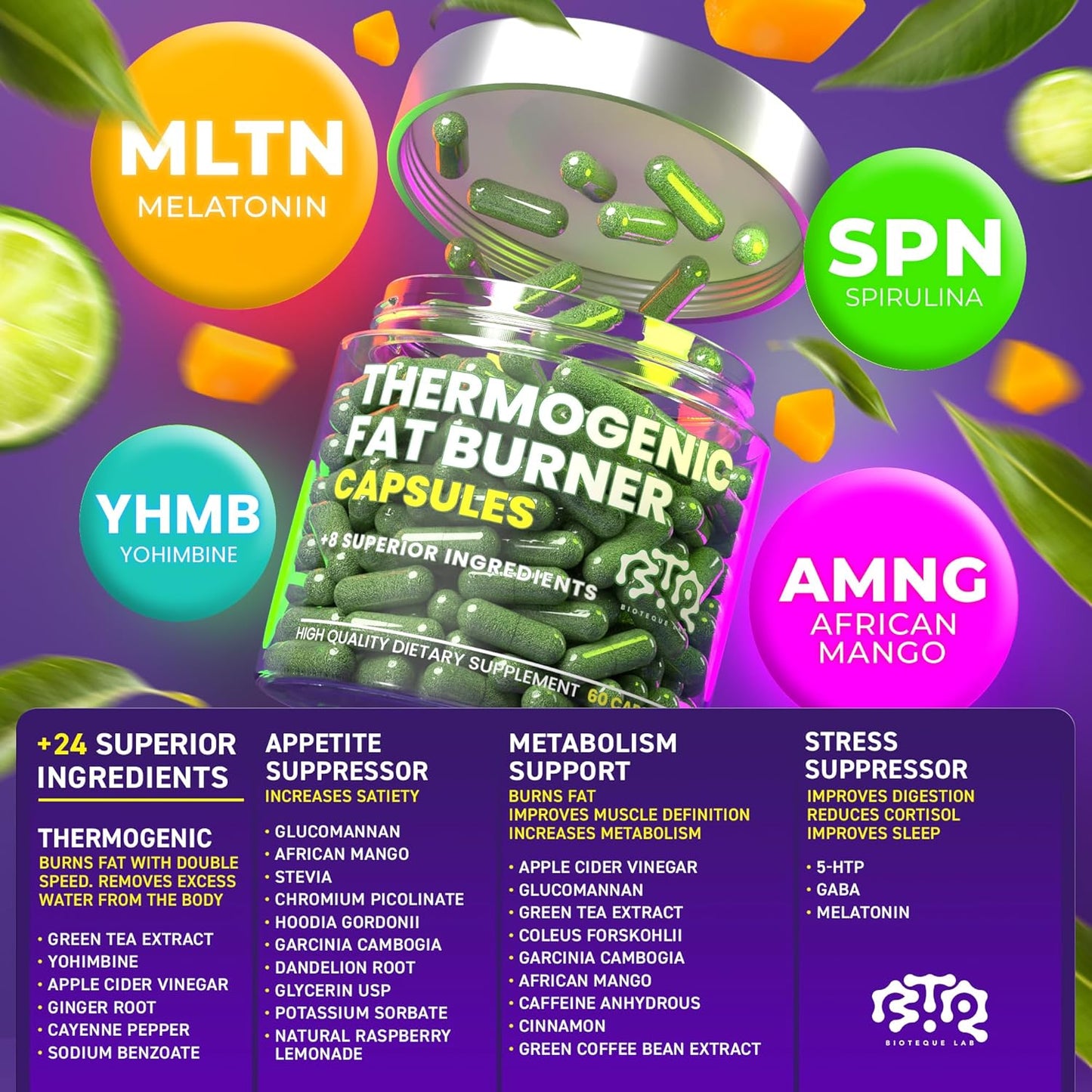 Thermogenic Fat Burner Capsules – Appetite Suppressant & Metabolism Booster (60 Capsules)