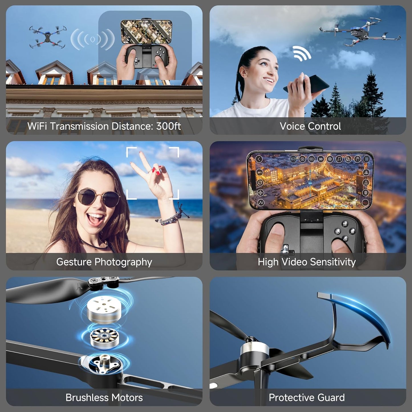 4K Camera Drone with Brushless Motor – Foldable RC Quadcopter for Kids and Beginners, Includes 2 Batteries and Gesture Control – Perfect Gift for Men and Boy