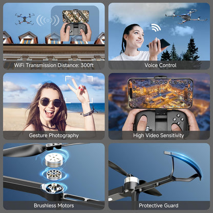 4K Camera Drone with Brushless Motor – Foldable RC Quadcopter for Kids and Beginners, Includes 2 Batteries and Gesture Control – Perfect Gift for Men and Boy