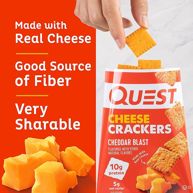 Quest Nutrition Cheddar Blast Cheese Crackers – 12 Packs | 10g Protein, 5g Net Carbs, 1g Sugar