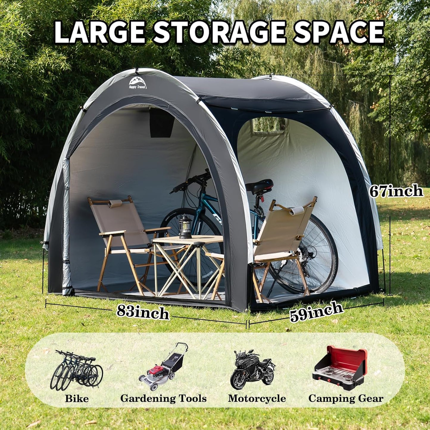 Bike Storage Shed Tent with 210D Oxford Fabric PU4000 Waterproof for 2-8 Bikes