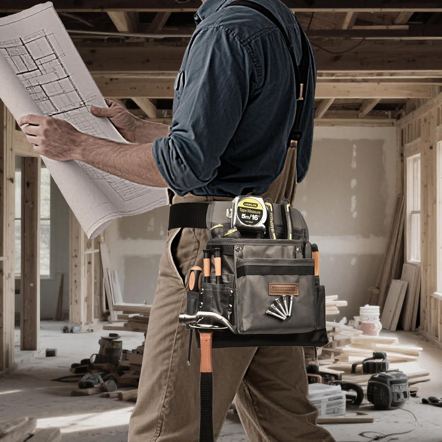 Small Magnetic Tool Belt Pouch – 11 Pocket Heavy-Duty Nylon Tool Belt for Electrician, Carpentry & Construction