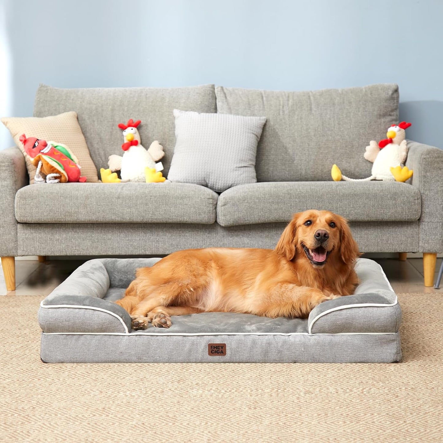 Orthopedic Large Dog Bed – Waterproof Memory Foam Pet Bed with Bolsters & Washable Cover