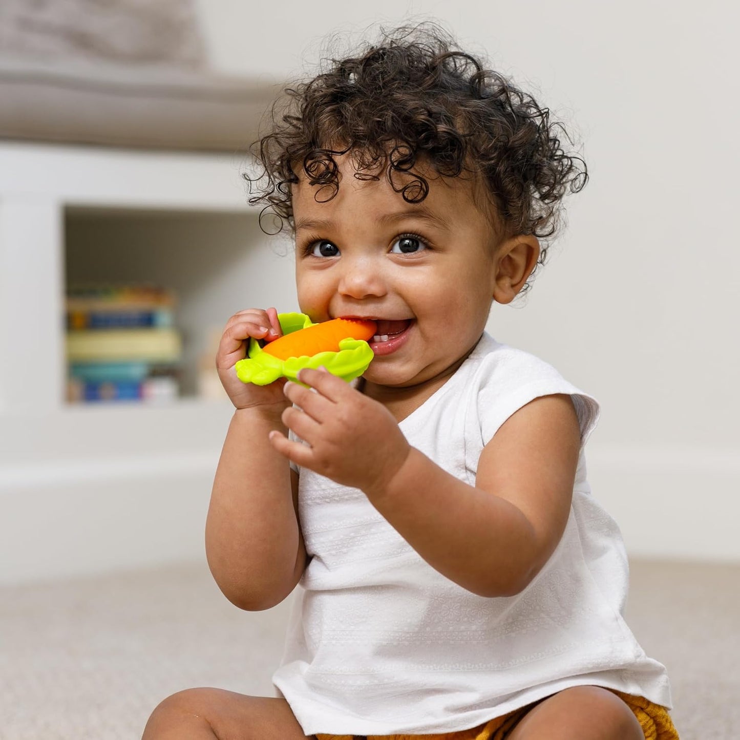 Lil’ Nibbles Textured Silicone Teether, BPA-Free Baby Teething Toy, Soft, Easy to Hold, Sensory Stimulation for Infants, Carrot