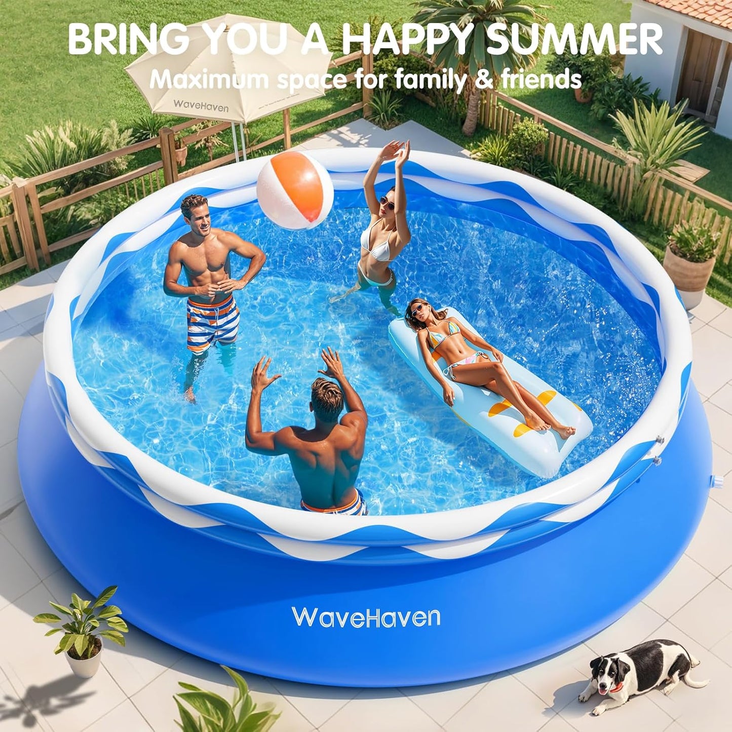 8ft x 30in Easy Set Above Ground Pool – Inflatable Round Swimming Pool with Pool Lights & Quick-Set Top Ring Design