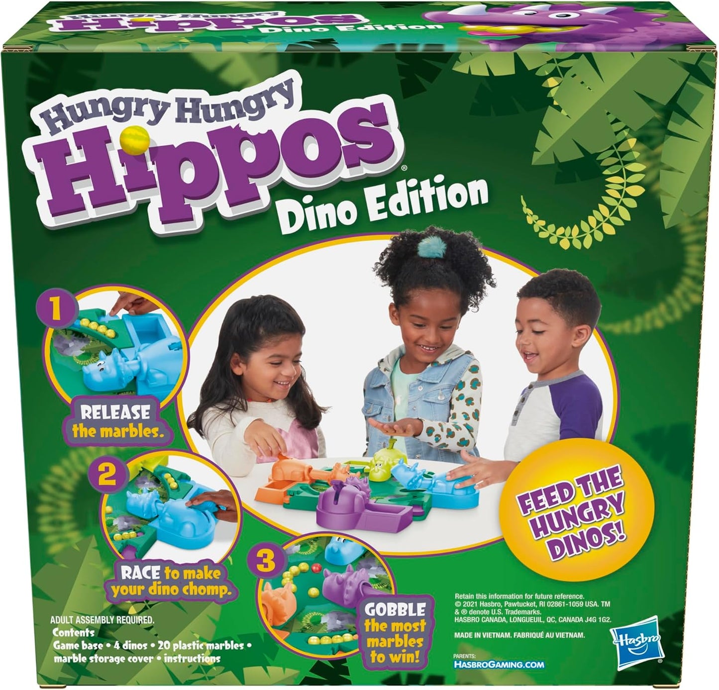 Hungry Hungry Hippos: Dino Edition Board Game for Ages 4+, 2-4 Players