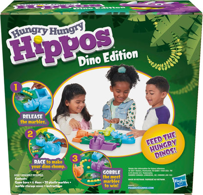 Hungry Hungry Hippos: Dino Edition Board Game for Ages 4+, 2-4 Players