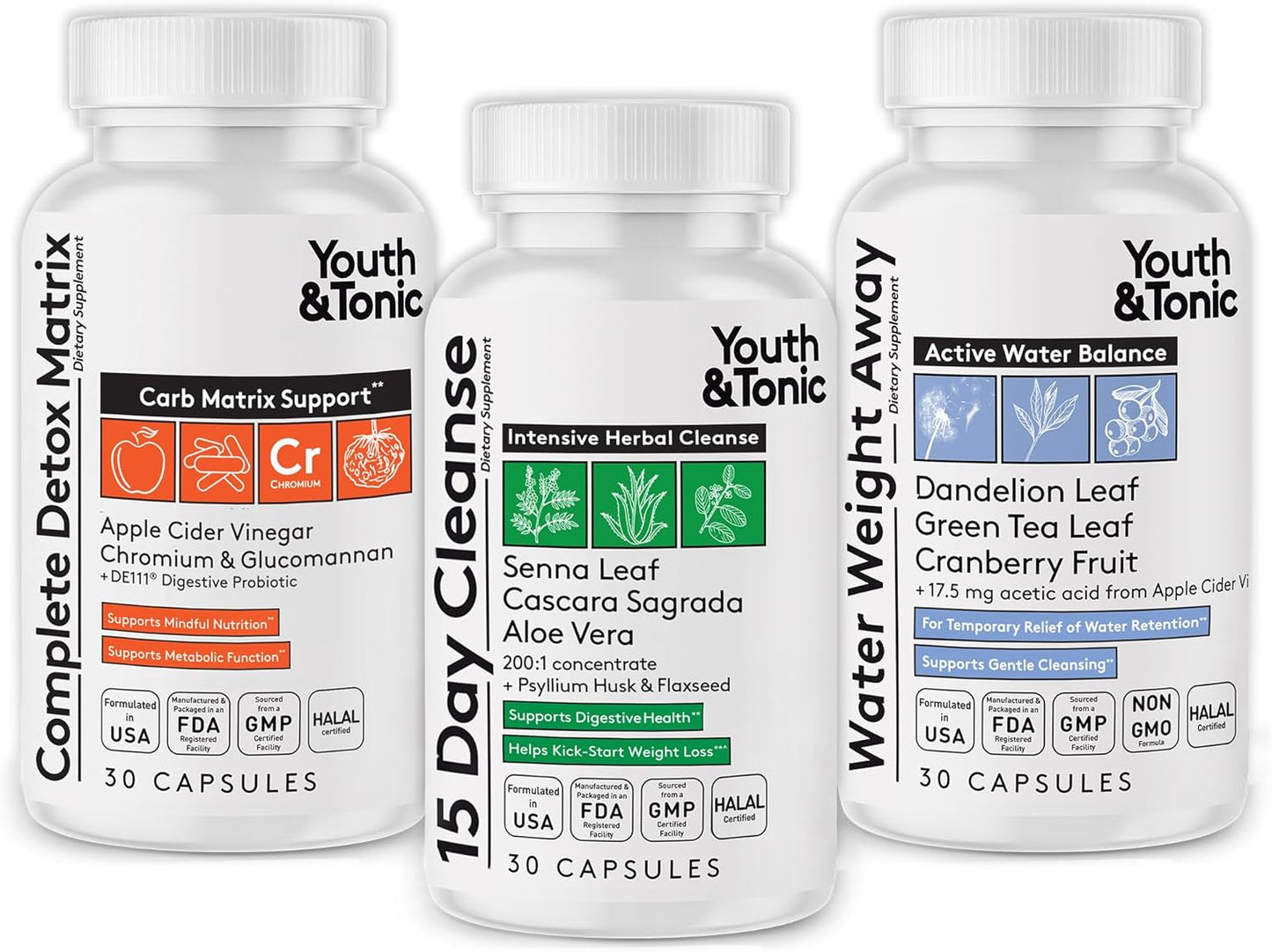 3-Pack Detox Cleanse – Colon Cleanse, Water Loss & Probiotic Weight Management (90 Pills)