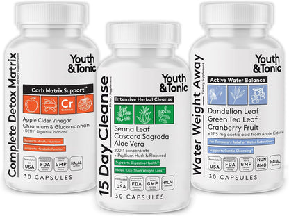 3-Pack Detox Cleanse – Colon Cleanse, Water Loss & Probiotic Weight Management (90 Pills)