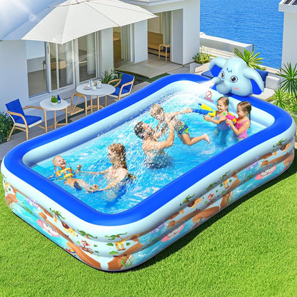 Upgraded Elephant Family Inflatable Swimming Pool with Sprinkler