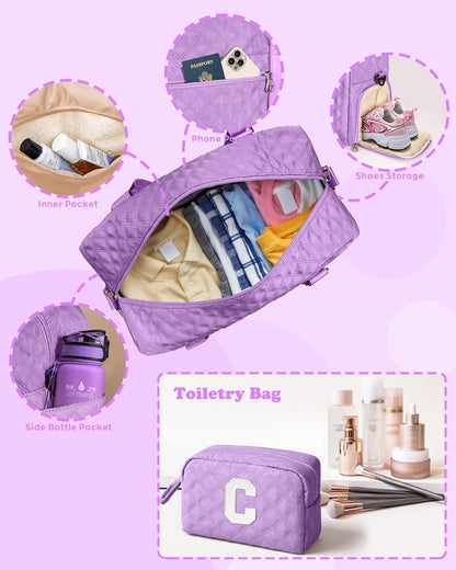 Initial Weekender Duffle Bag – Personalized Travel & Gym Bag (Purple, Letter A)
