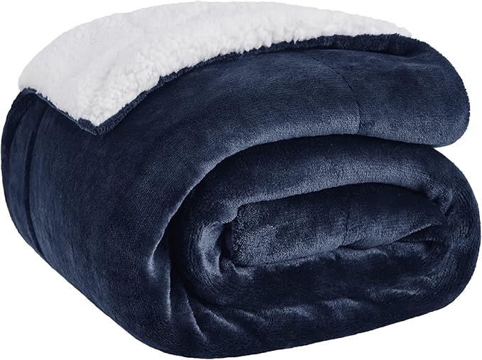 GentleSoft Sherpa Fleece Throw Blanket – Thick, Warm & Plush (Navy, 50x60")
