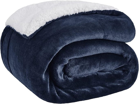 GentleSoft Sherpa Fleece Throw Blanket – Thick, Warm & Plush (Navy, 50x60")