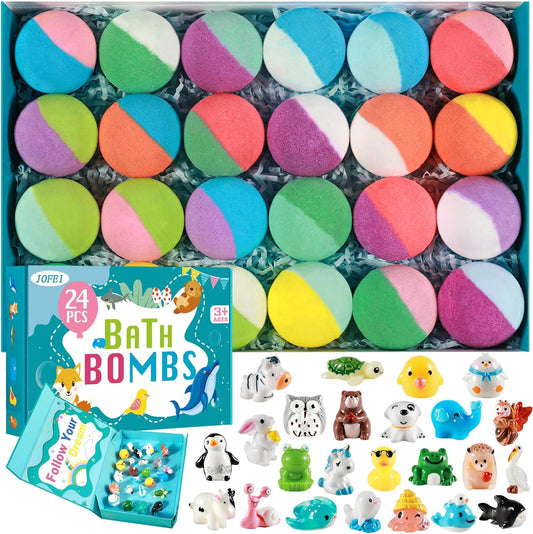 24-Pack Kids Bath Bombs Gift Set for Girls Boys with Surprise Bath Toys Inside