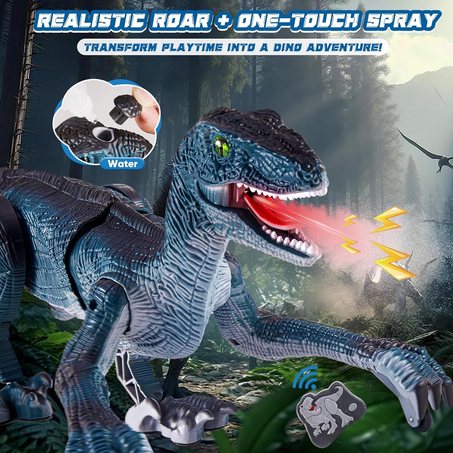 Remote Control Velociraptor Dinosaur – Walking Dino Toy with Lights, Sounds & Spray (Ages 3–7)