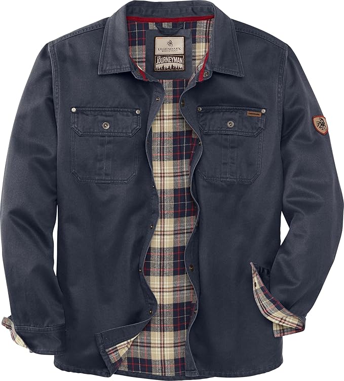 Men's Flannel Lined Shirt Jacket, Water Resistant,  Waxed Cotton, Size Large
