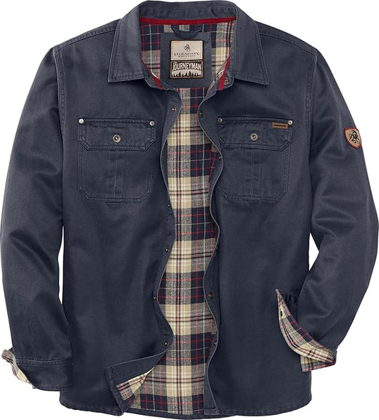 Men's Flannel Lined Shirt Jacket, Water Resistant,  Waxed Cotton, Size Large