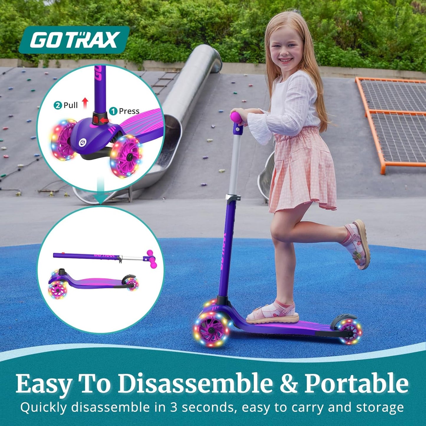 Kids Kick Scooter – LED Wheels, 3-Height Adjustable Handlebar & Anti-Slip Deck (Ages 2–8)