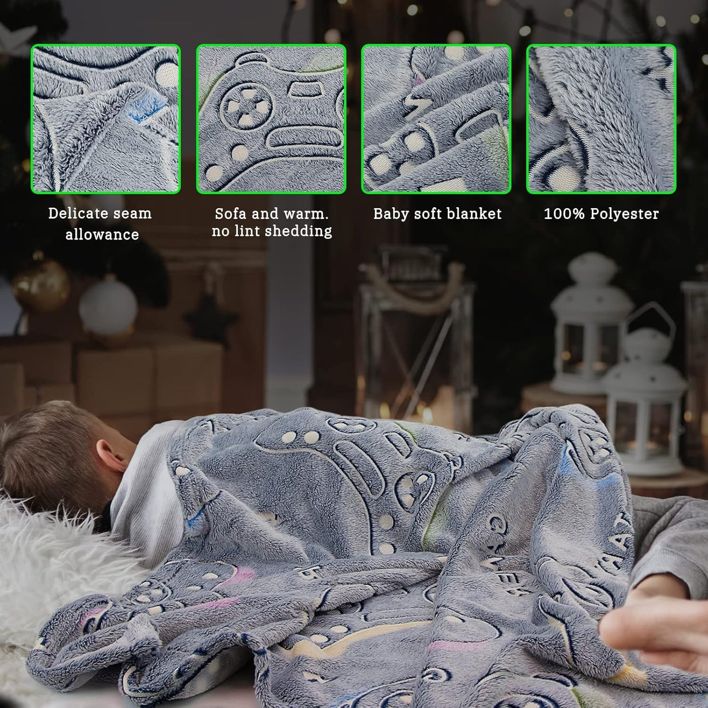 Glow-in-the-Dark Gamer Throw Blanket – Soft Cozy Game Controller Design (50" x 60")