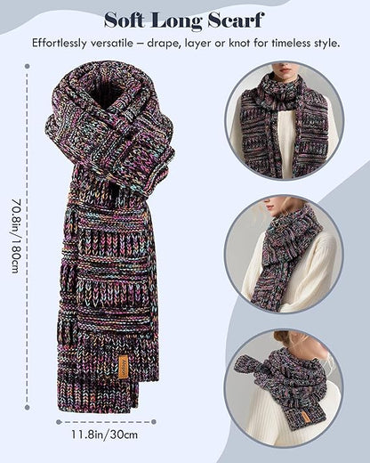 Women’s Winter Beanie, Multicolor Scarf & Touchscreen Gloves Set – Warm 3-in-1 Slouchy Knit