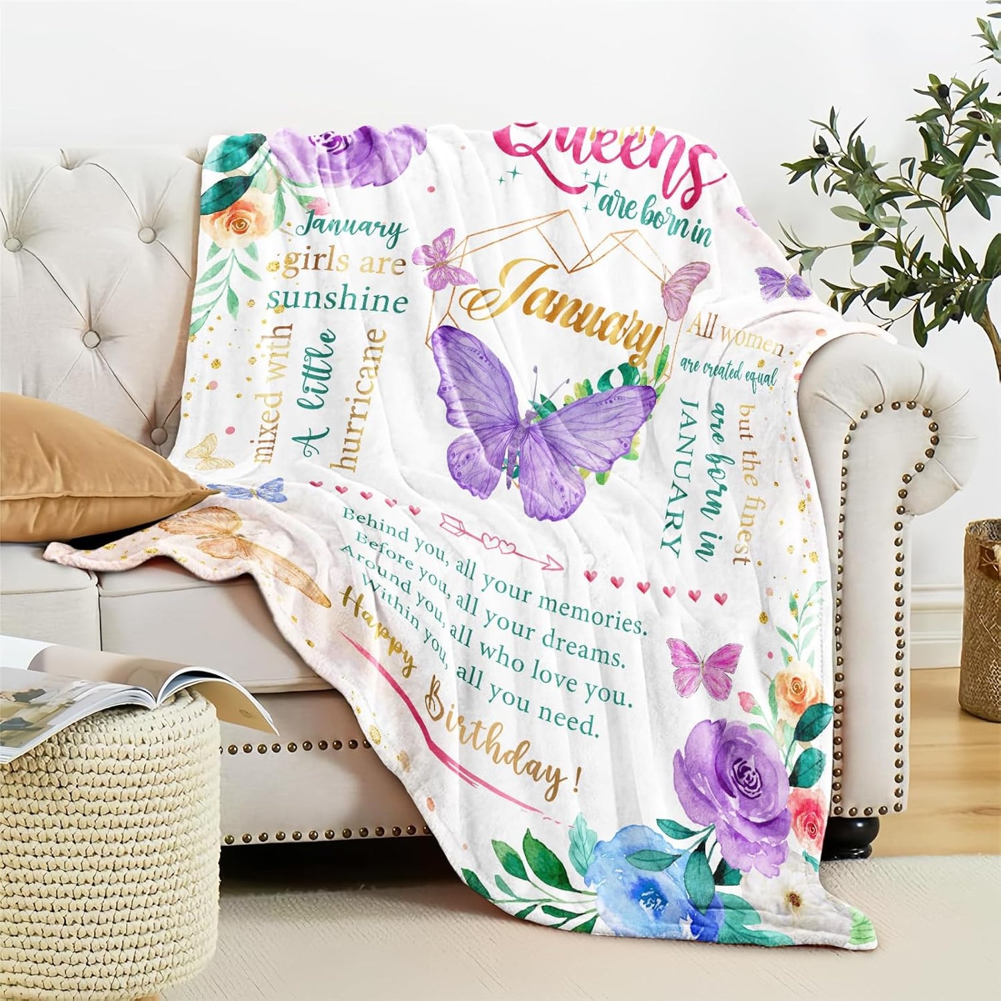 January Birthday Blanket – “Queens Are Born in January” Throw (60" x 50")