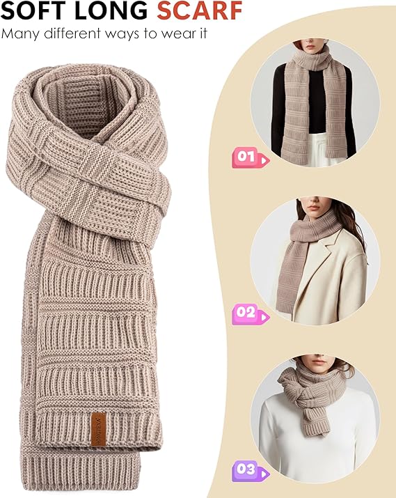 Women’s Winter 4-Piece Knit Set – Beanie, Scarf, Touchscreen Gloves & Ear Warmer
