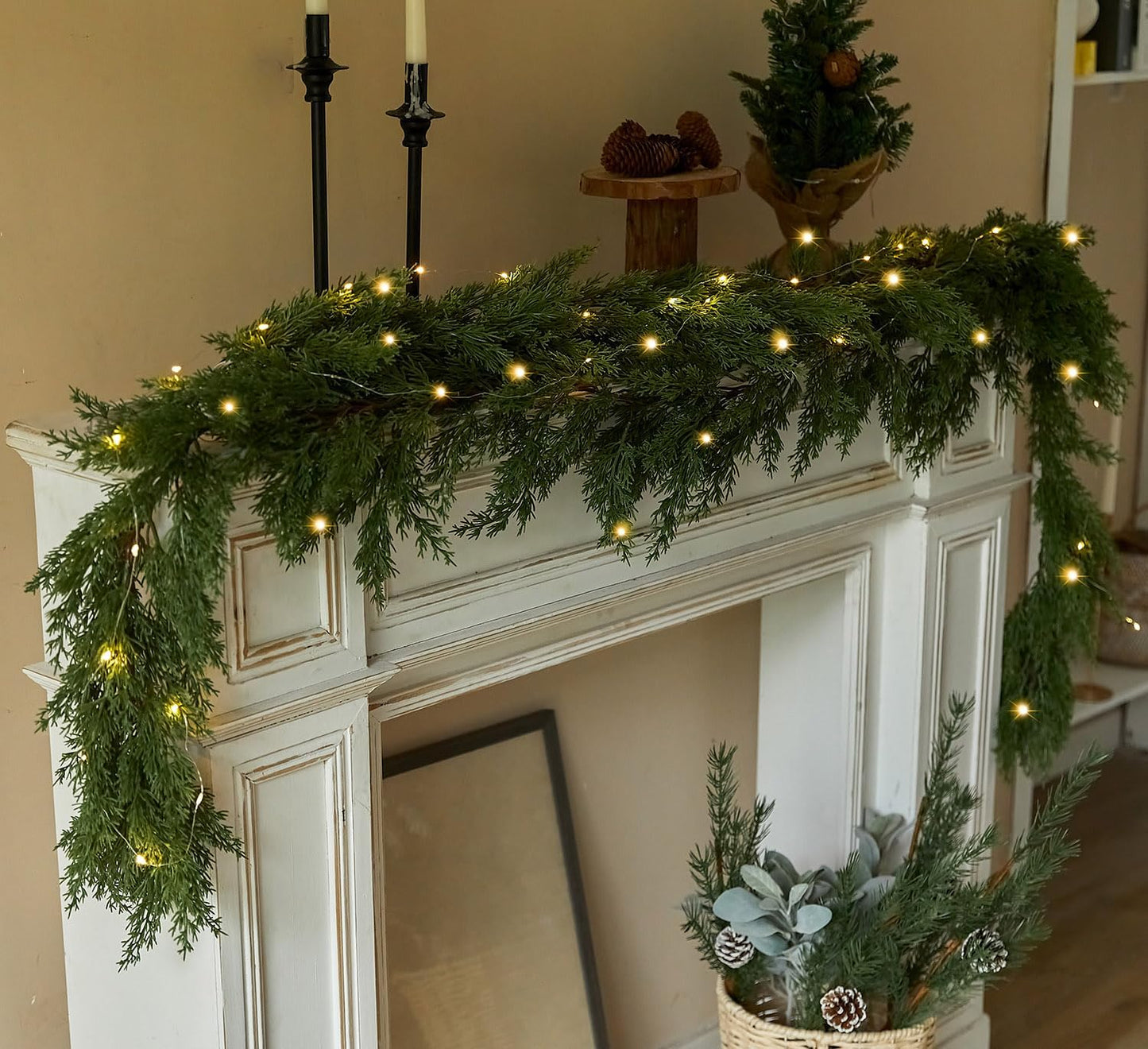 6FT Artificial Christmas Garland with LED String Lights