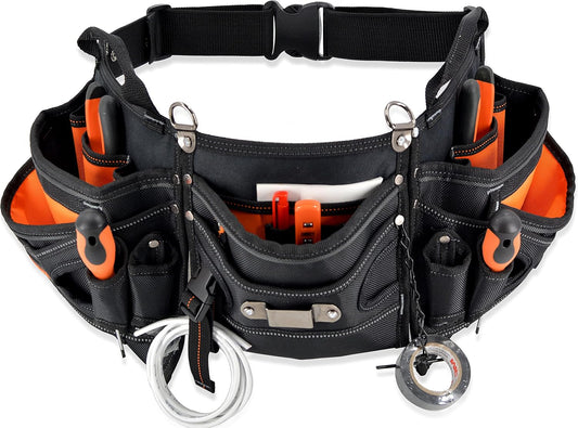 Heavy-Duty Electrician Tool Belt – Technician & HVAC Tool Pouch Belt for Men (Black/Orange)