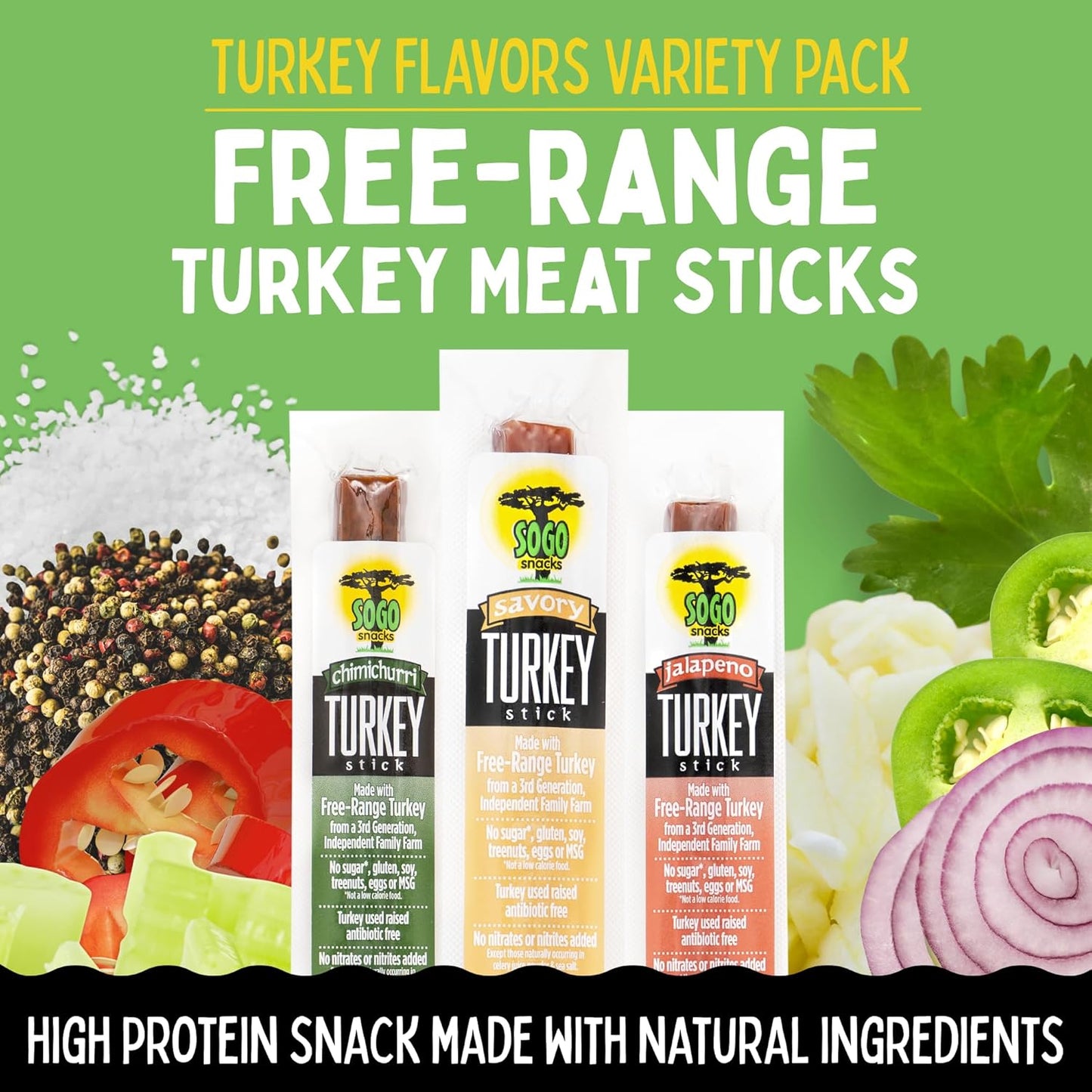 Turkey Jerky Variety Pack – No Sugar, Low Carb, Free-Range, Gluten-Free, Non-GMO, Keto, Paleo & Whole30 Friendly, 1 oz (24 Pack)