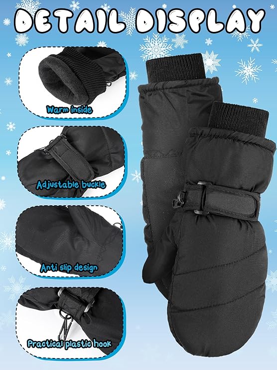Kids’ Waterproof Mittens (3 Pairs) – Warm, Thick Snow Gloves for Girls & Boys