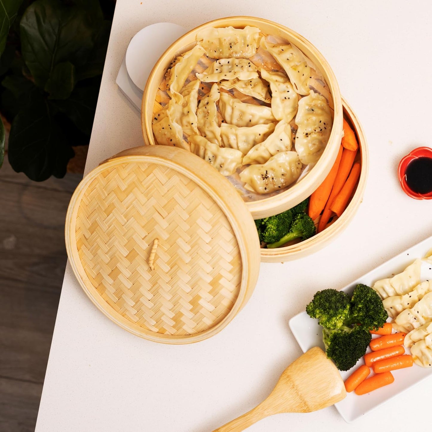 2-Tier Bamboo Steamer Basket – 10-Inch
