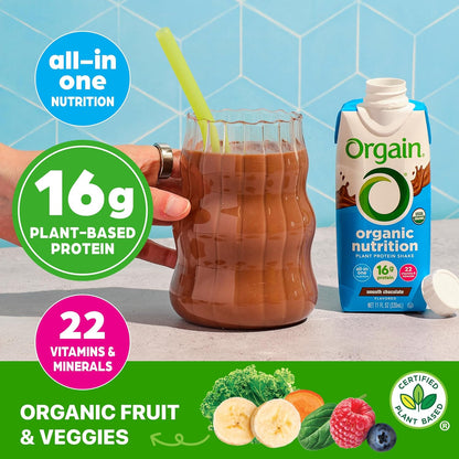 Orgain Organic Vegan Protein Shake – Smooth Chocolate, 16g Plant Protein – 11 fl oz (Pack of 12)