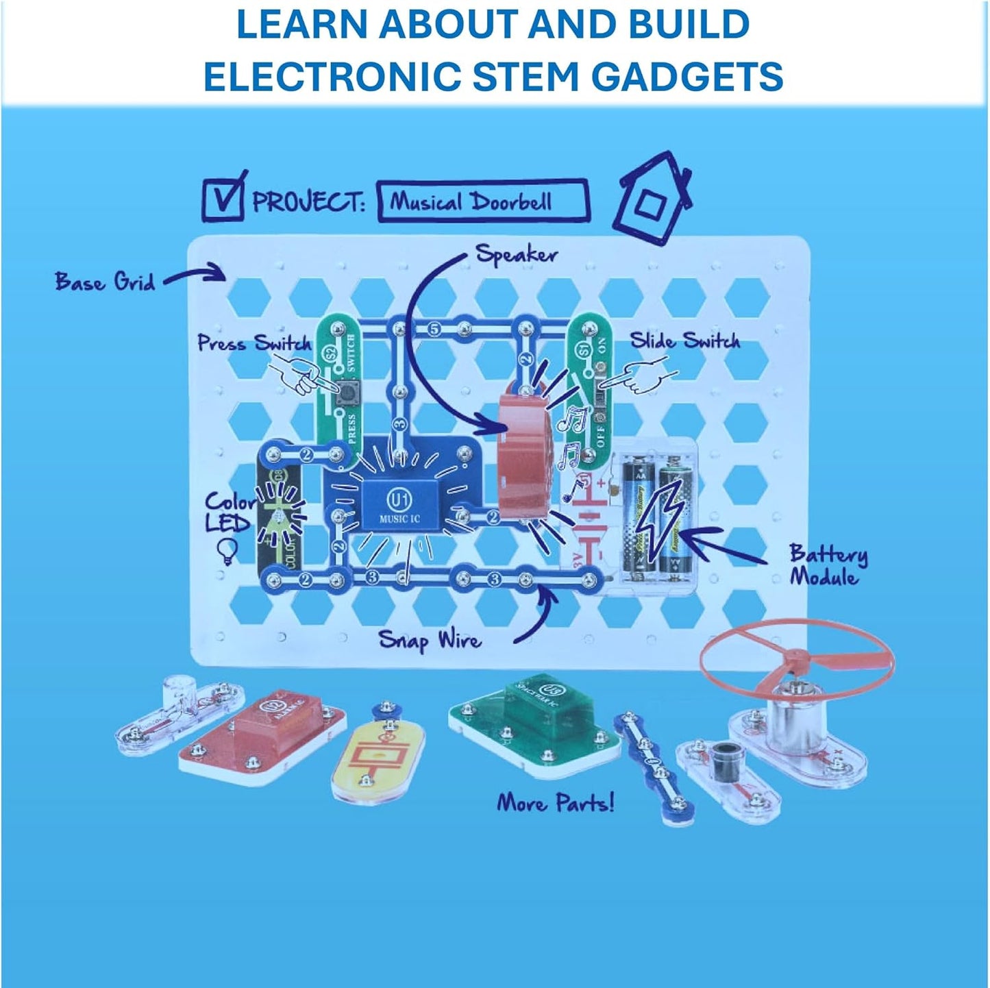 Electronics Exploration Kit: 100+ Projects, Full-Color Manual, 28 Parts - STEM Toy for Ages 8+!