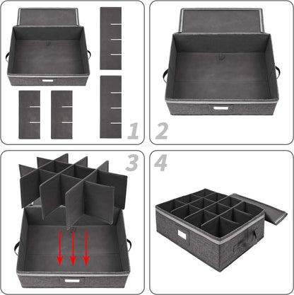 2-Pack Cup and Mug Storage Box, 12 Coffee Mugs and Tea Cups with Lid and Handles