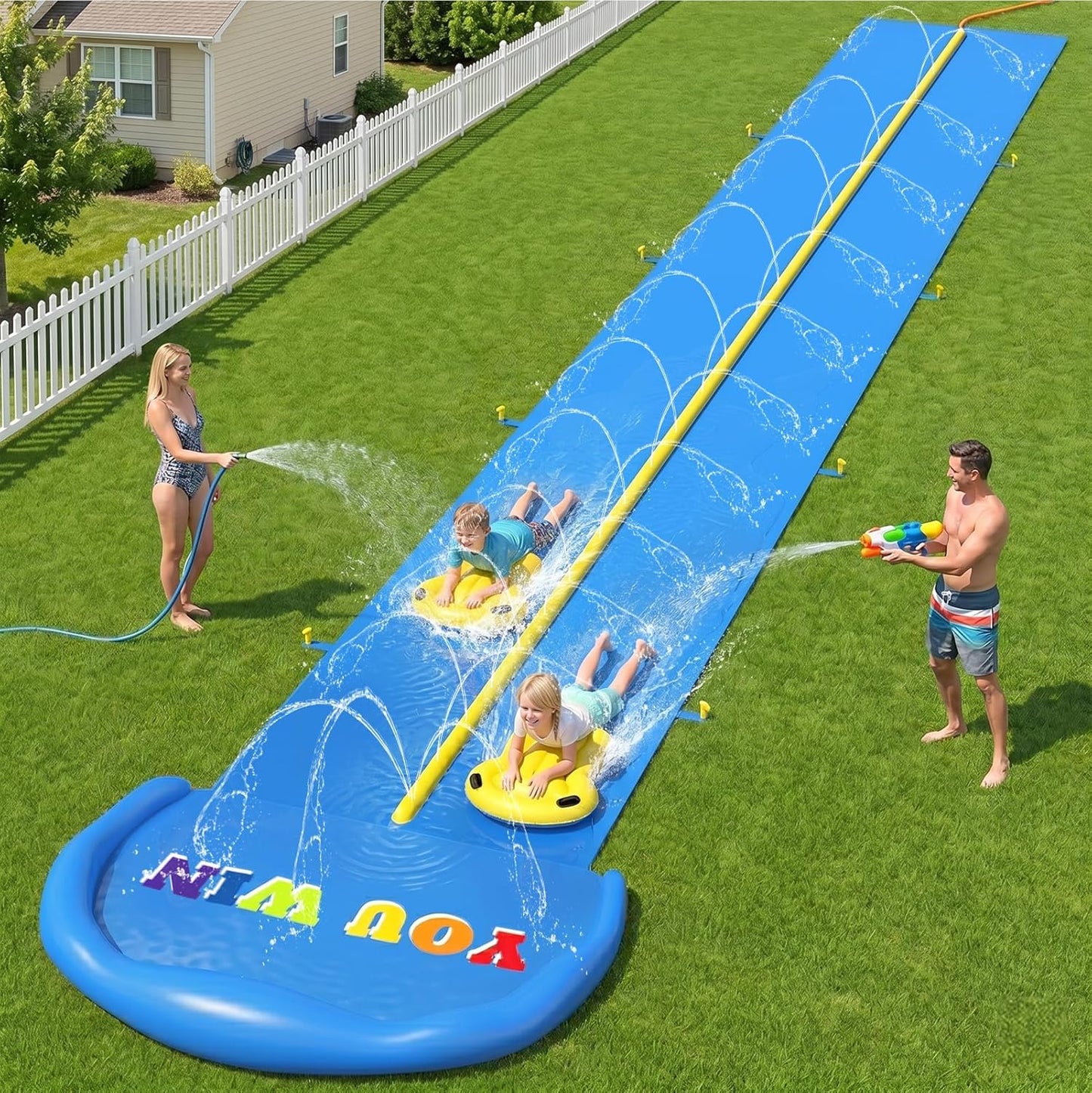 32.8ft Inflatable Water Slide – Dual Racing Lanes Splash Slip for Kids & Adults – Backyard Outdoor Water Toy