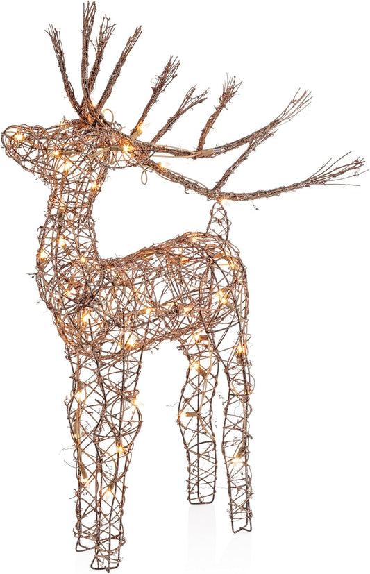 35" Lighted Rattan Reindeer Christmas Yard Decoration - Brown