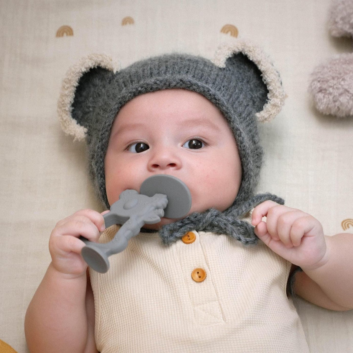 360° Silicone Baby Teether Toothbrush – BPA-Free with Suction Base (Koala, 6–12 Months)