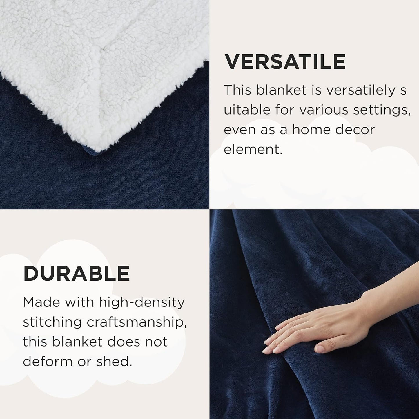 GentleSoft Sherpa Fleece Throw Blanket – Thick, Warm & Plush (Navy, 50x60")