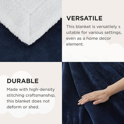 GentleSoft Sherpa Fleece Throw Blanket – Thick, Warm & Plush (Navy, 50x60")