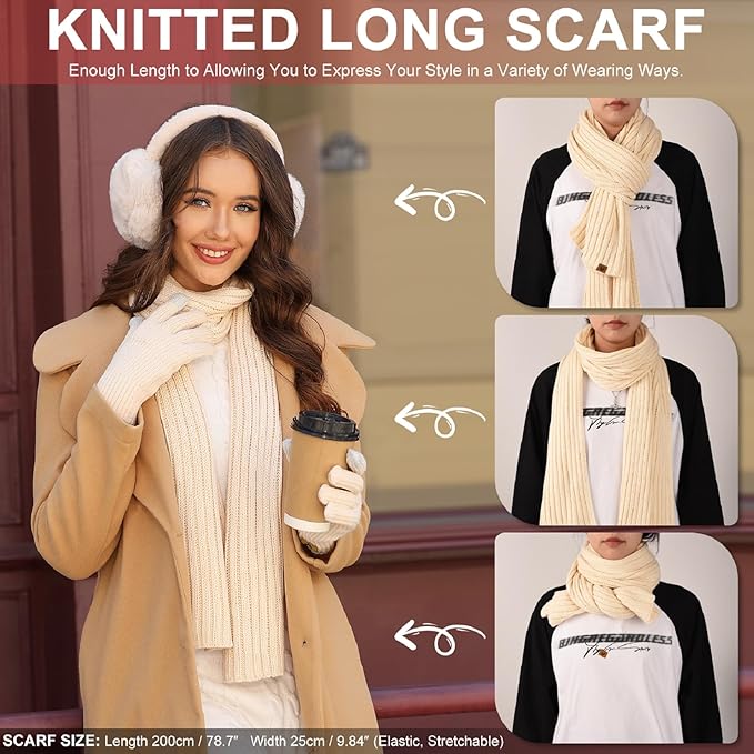 Women’s Winter Accessories Set – Beanie, Scarf, Gloves, Ear Muffs & Fuzzy Socks (5-Piece Set)
