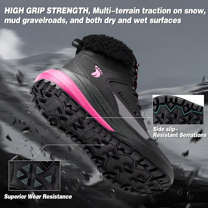 Women’s Waterproof Insulated Winter Snow Boots – Wide Fit with Arch Support (Black, Size 9 Wide)