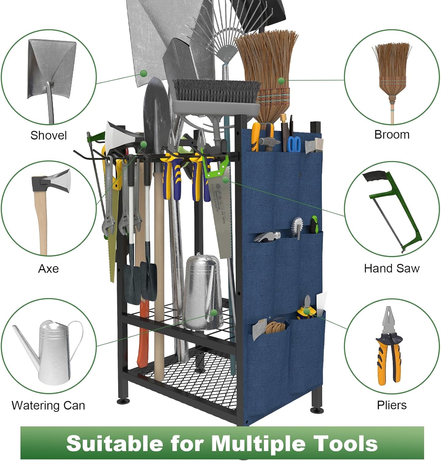 Garden Yard Tool Rack – Metal Garage Storage Organizer for Up to 46 Tools, Rakes, Brooms & Shovels