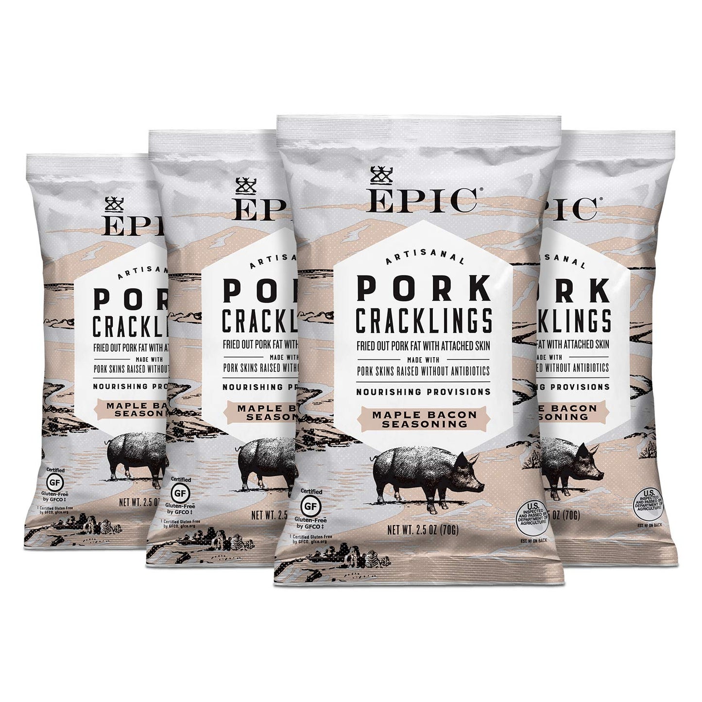 Maple Bacon Pork Cracklings – Keto-Friendly High-Protein Snack, 2.5 oz Bags (4 Pack)