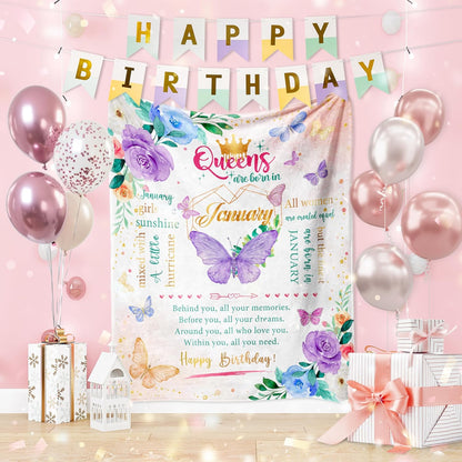 January Birthday Blanket – “Queens Are Born in January” Throw (60" x 50")