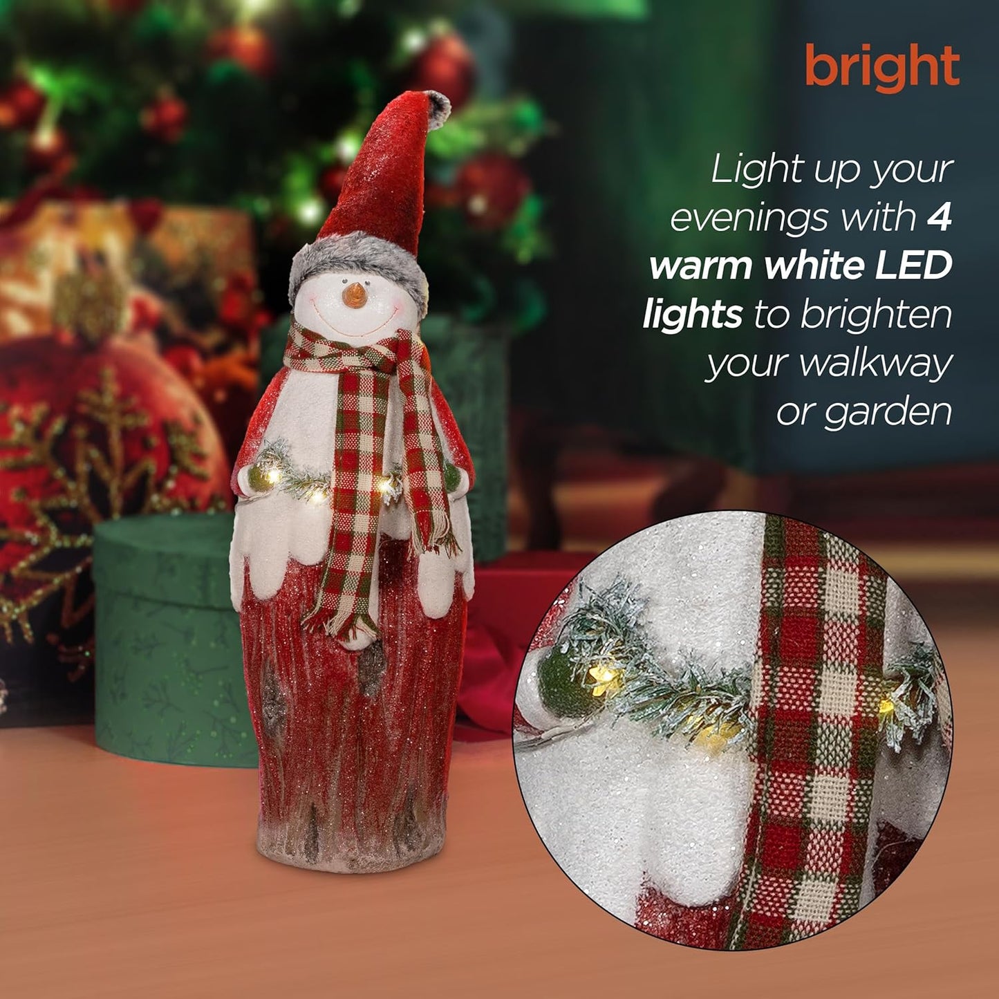 30"H Indoor Country Snowman Statue with LED Lights