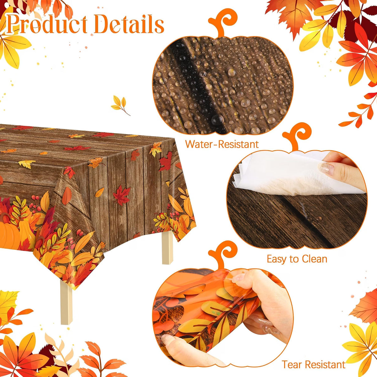 100 FT x 54" Fall Plastic Tablecloth Roll with Cutter – Pumpkin & Maple Leaf Thanksgiving Table Cover for Autumn Harvest Parties