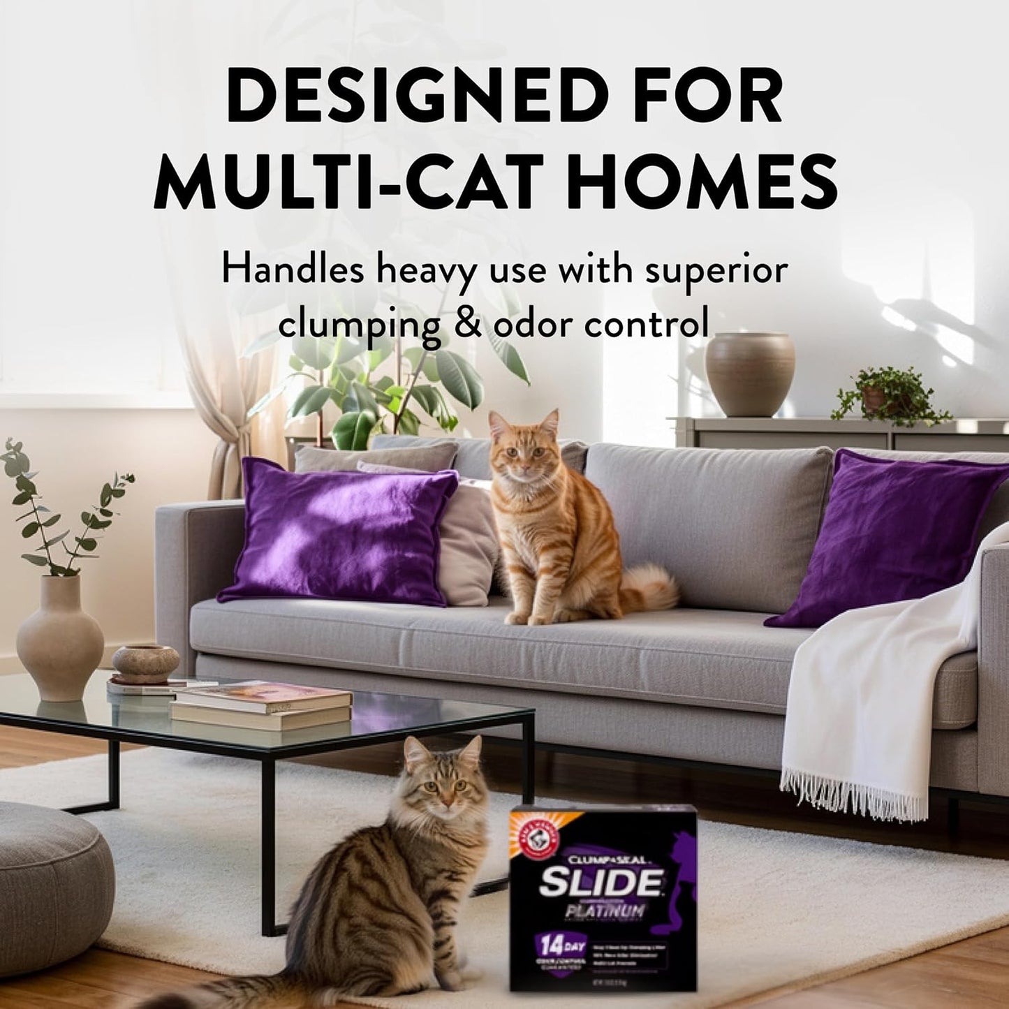 Slide Platinum Clumping Cat Litter – Easy Clean-Up, Multi-Cat Formula, 37 lb Bag