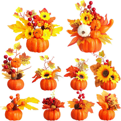 10-Piece Fall Artificial Pumpkin Plant Centerpieces – Autumn Thanksgiving Table Decorations for Home Décor