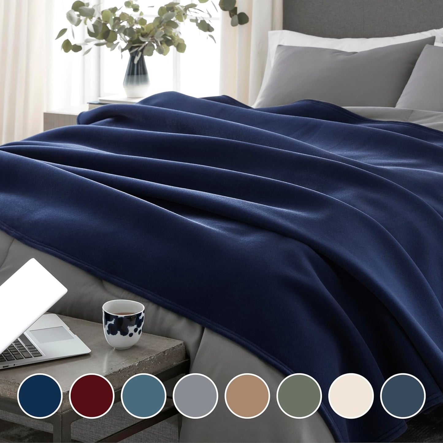 Insulating Core Hotel-Style Blanket, Navy Blue, Twin