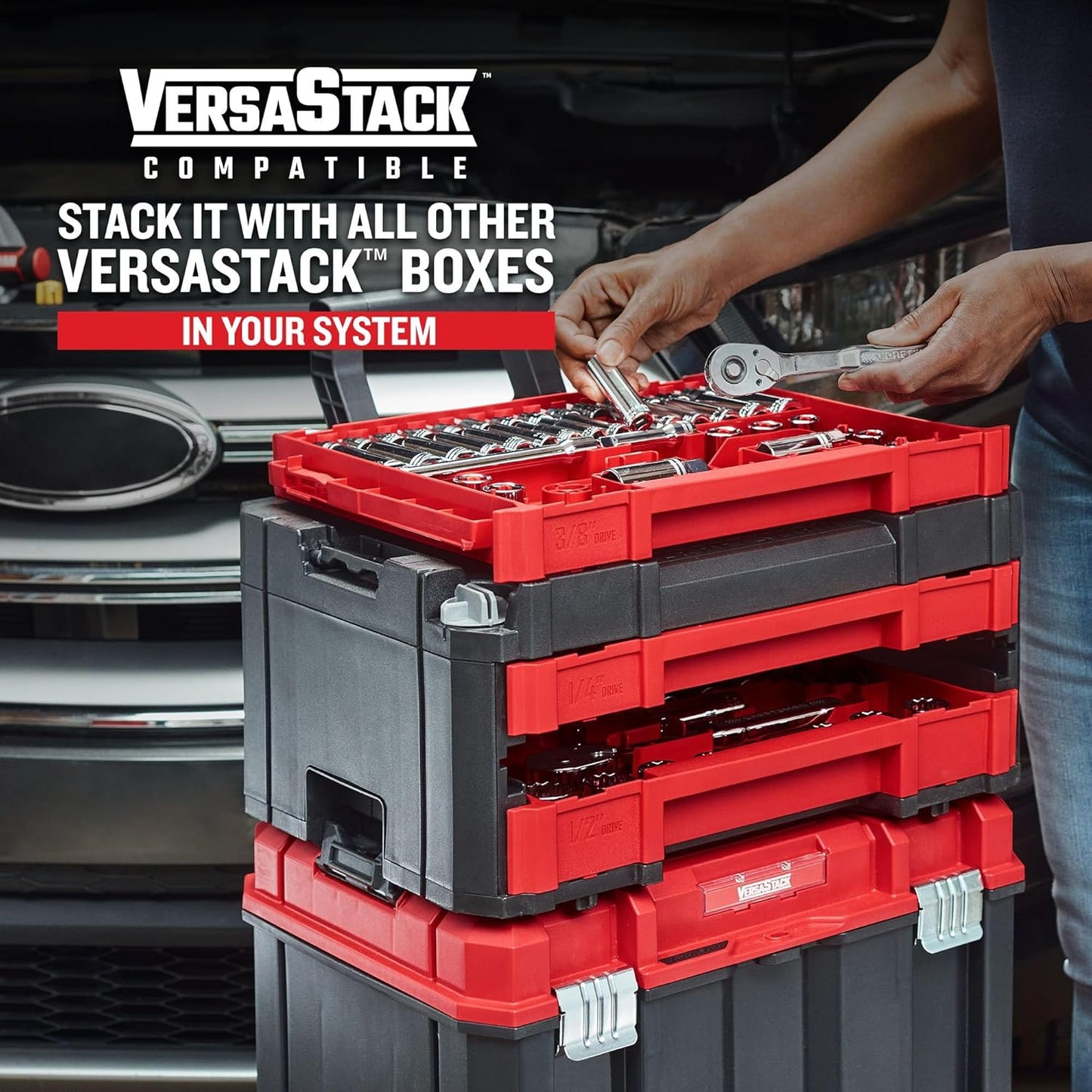 VERSASTACK 230-Piece Mechanics Tool Set with Case, 1/4", 3/8", & 1/2" Drive